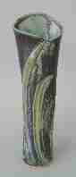 handbuilt vase with bas-relief leaves: Full of Love, 12" high, 